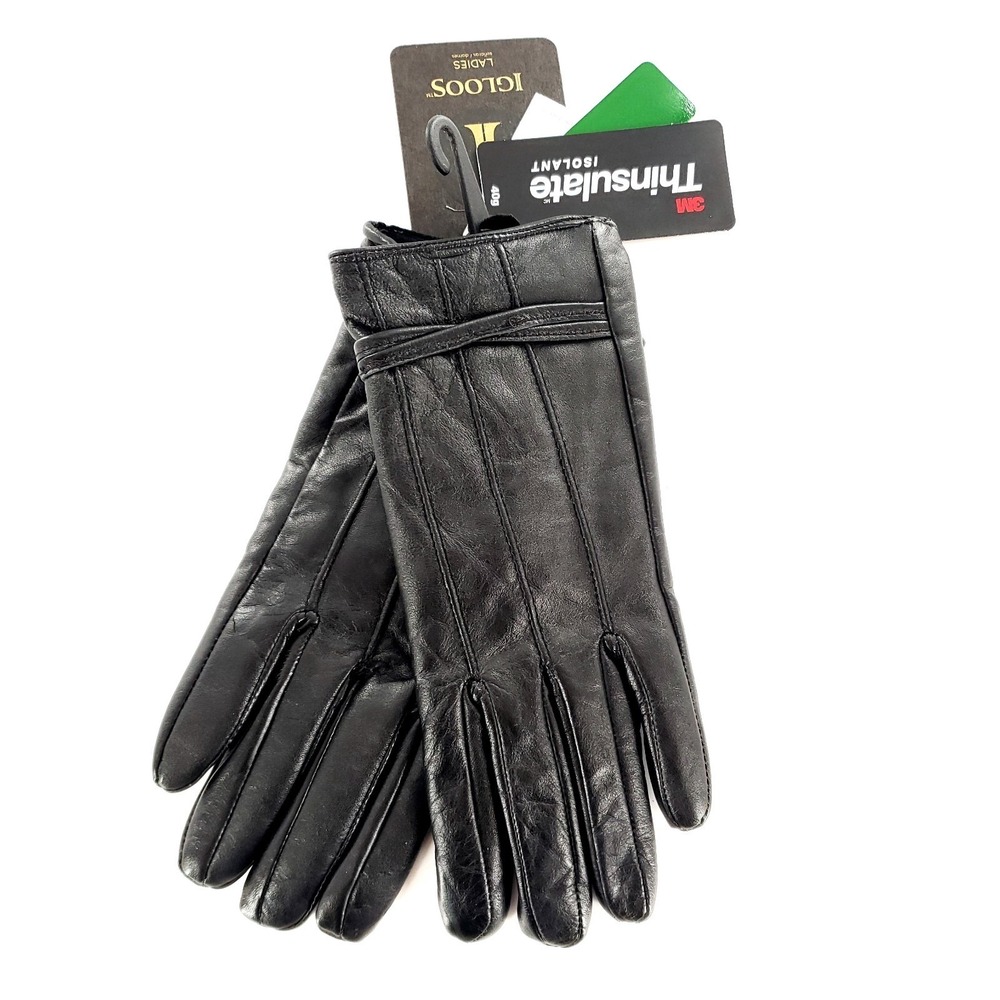 Igloos Women's Black Genuine Leather Gloves LG036 3M Thinsulate Insulated New